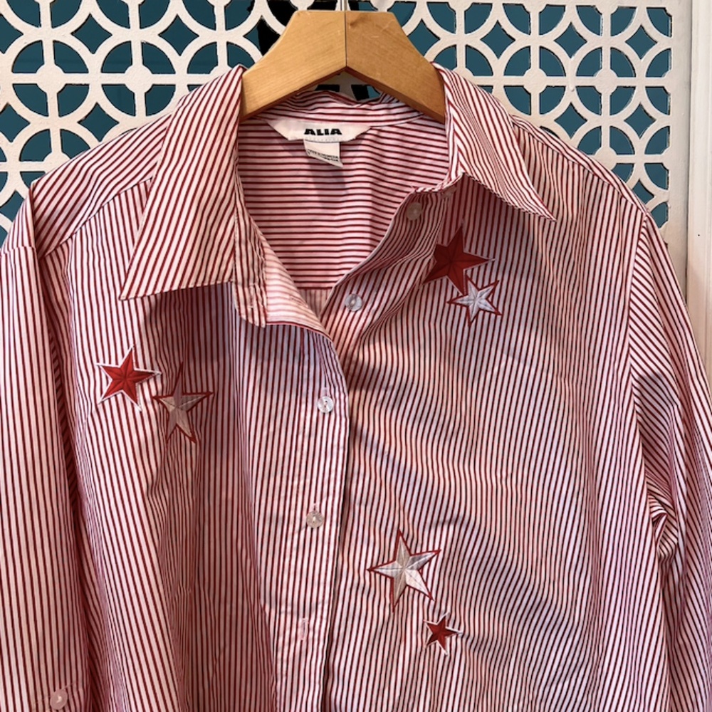 Alia Red and White Striped Button Down Shirt